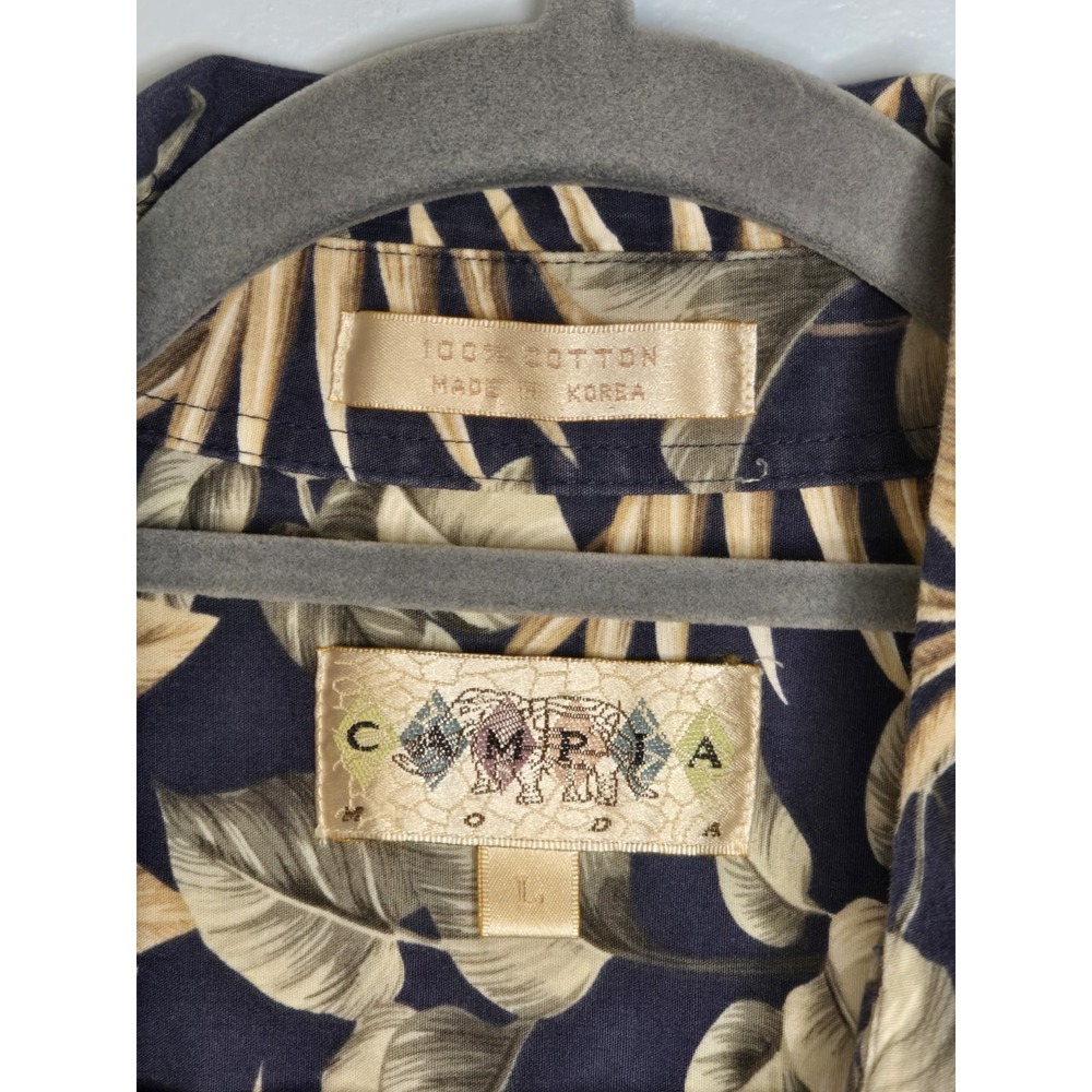 Moda Campia Moda Hawaiian Shirt Button Up Short Sleeve Men's L Blue/Tan Floral - Picture 2 of 7